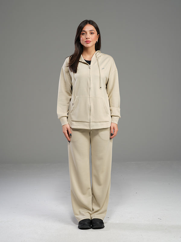 Set Cotton Jacket with Wide Leg Pant